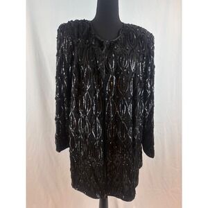 Royal Feelings Black Sequin Beaded Silk Evening Jacket Plus Size 2X NWT Vintage